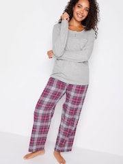 Gri - M&Co Long Sleeve Jersey Woven Pyjama Set - Imaginea 2 din 4