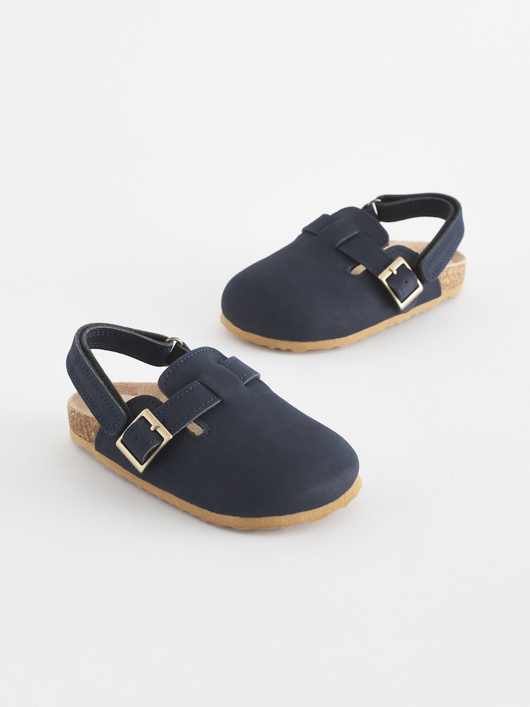 Navy Leather Slip-On Clog Mules - Image 1 of 5