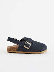 Navy Leather Slip-On Clog Mules - Image 2 of 5