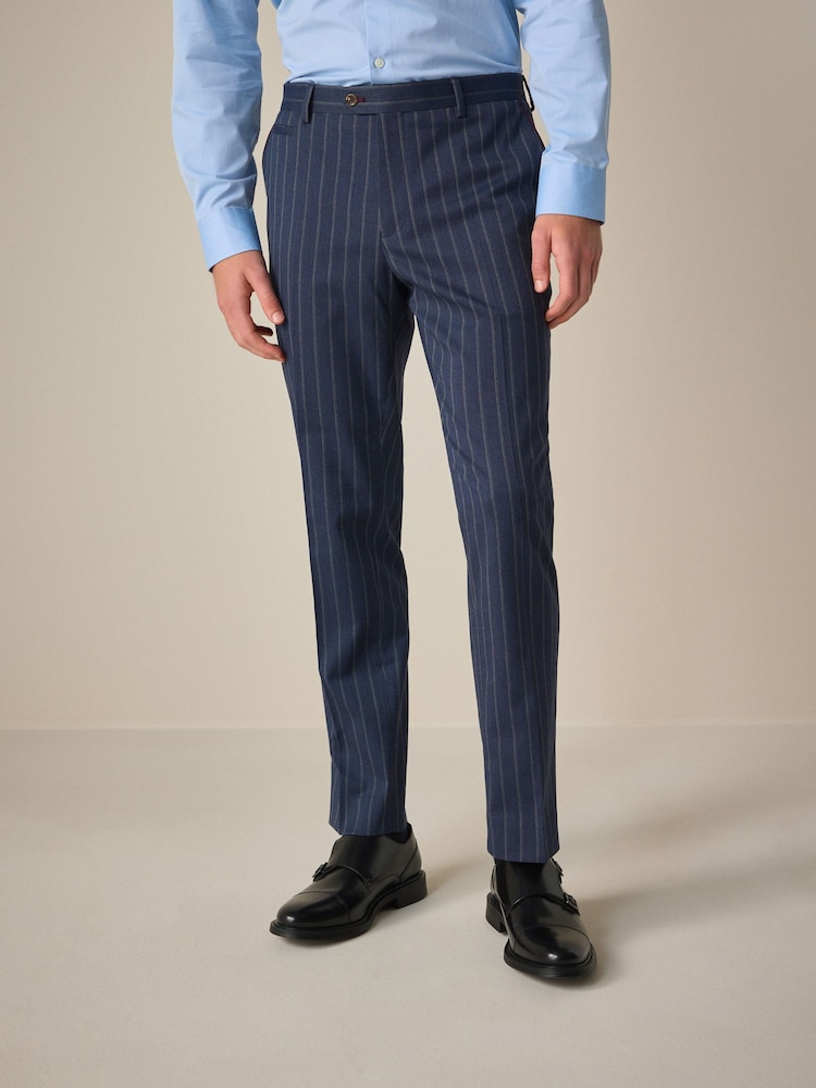 Blue Tailored Fit Trimmed Stripe Suit Trousers - Image 1 of 9