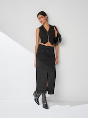 Black Denim Maxi Skirt - Image 1 of 6