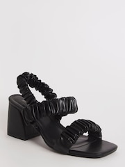 Simply Be Black Wide Fit Stretch Ruched Block Heel Sandal - Image 2 of 3