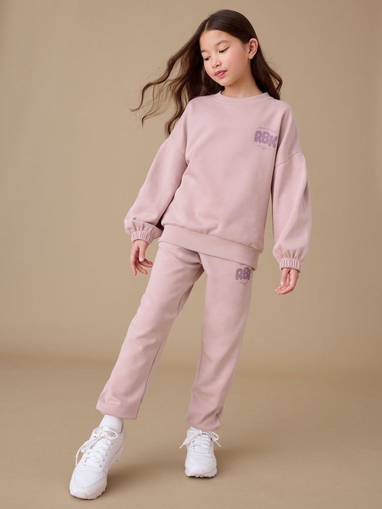 Reebok Girls Pink Graphic Sweatshirt And Joggers Set - Image 1 of 10