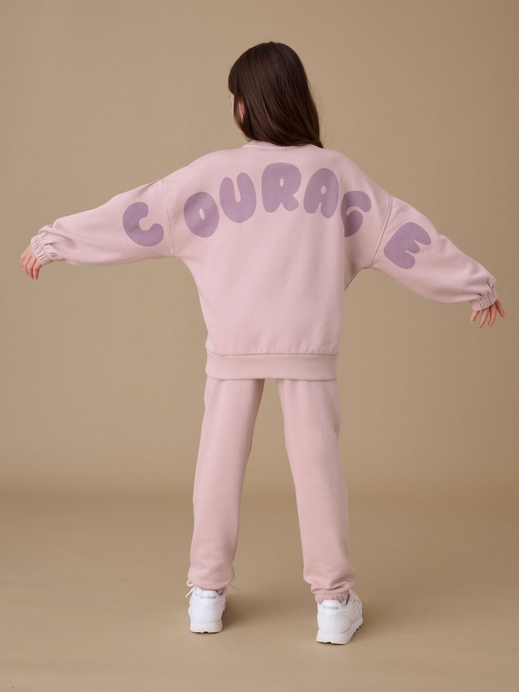 Reebok Girls Pink Graphic Sweatshirt And Joggers Set - Image 2 of 10