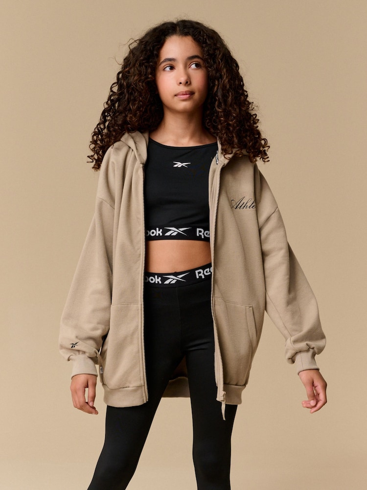 Reebok Girls Oversized Stone 100% Cotton Zip Through Hoodie - Image 1 of 8