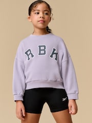 Reebok Oversized Washed Lilac Purple 100% Cotton Cropped Logo Sweatshirt - Image 2 of 8