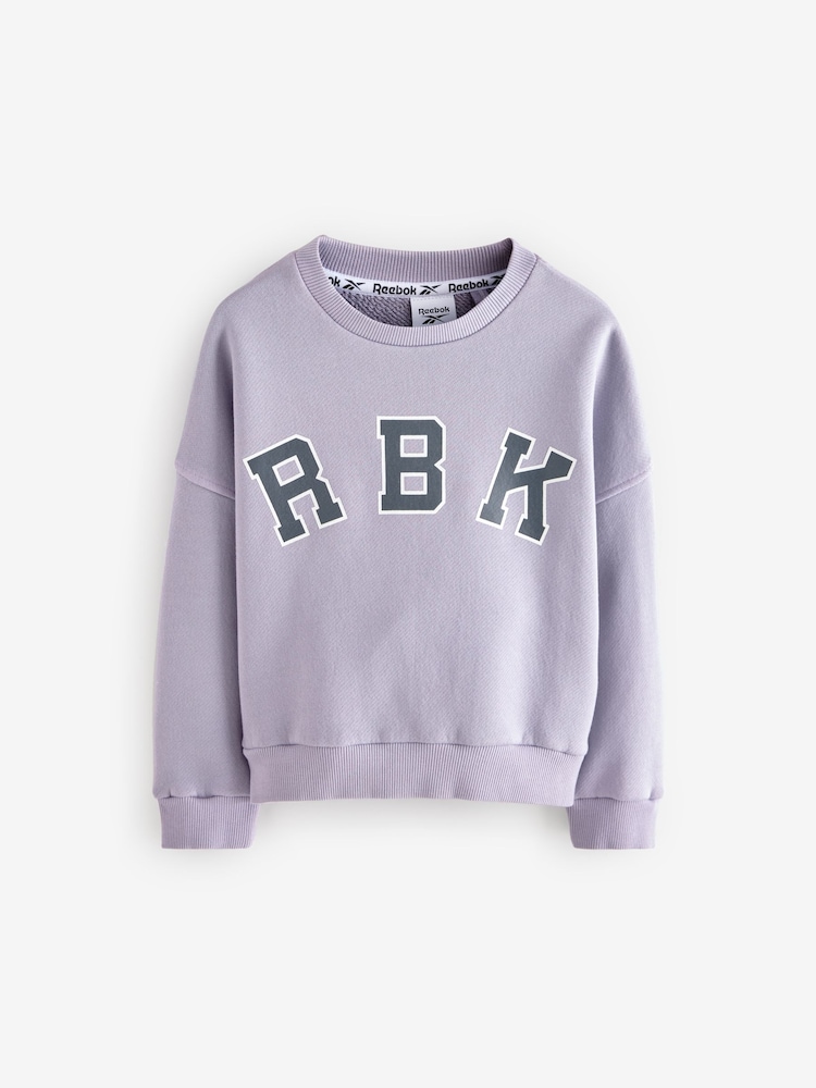 Reebok Oversized Washed Lilac Purple 100% Cotton Cropped Logo Sweatshirt - Image 5 of 8