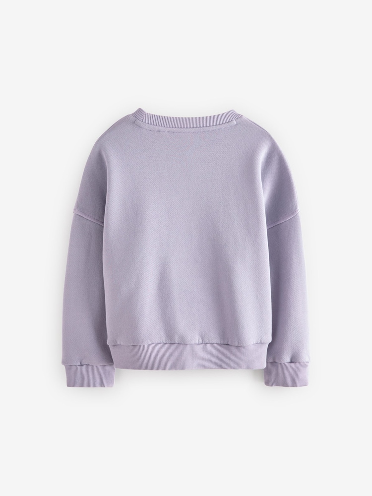 Reebok Oversized Washed Lilac Purple 100% Cotton Cropped Logo Sweatshirt - Image 6 of 8