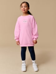 Reebok Girls Pink Graphic Sweatshirt And Leggings Set - Image 1 of 9