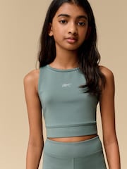Reebok Girls Khaki Green Logo Performance Crop Top - Image 1 of 7