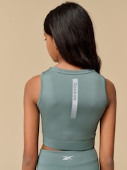 Reebok Girls Khaki Green Logo Performance Crop Top - Image 3 of 7