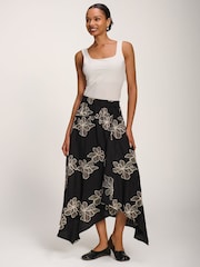 Jolie Moi Black Asymmetric Embroidered Midi Skirt - Image 1 of 6