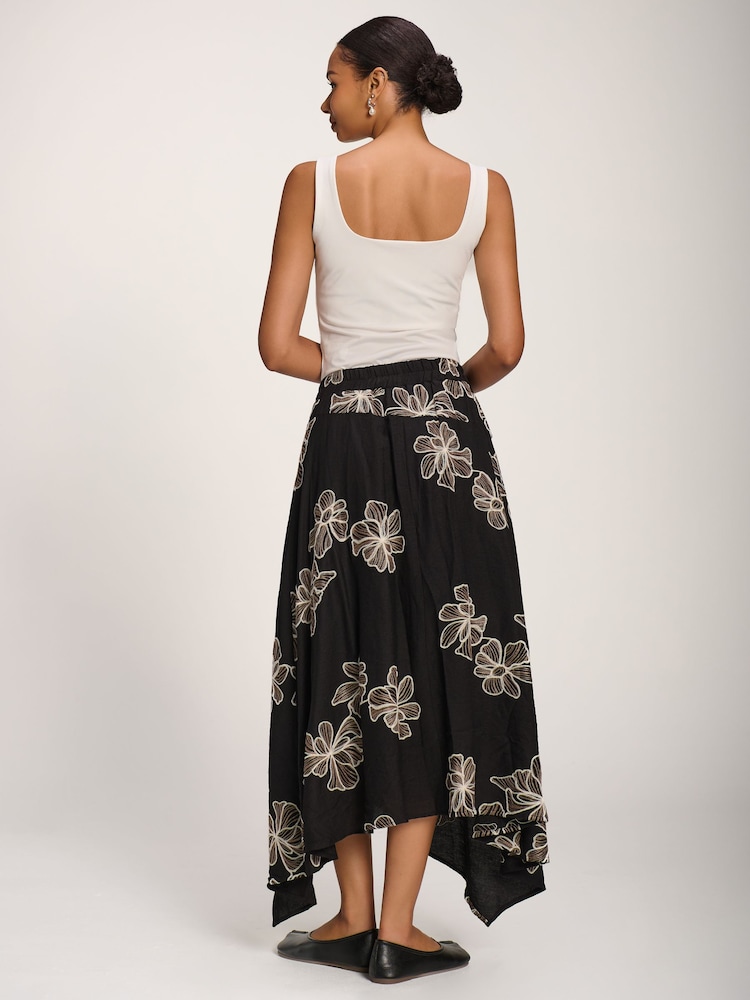 Jolie Moi Black Asymmetric Embroidered Midi Skirt - Image 2 of 6
