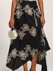 Jolie Moi Black Asymmetric Embroidered Midi Skirt - Image 3 of 6