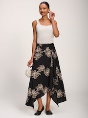 Jolie Moi Black Asymmetric Embroidered Midi Skirt - Image 6 of 6
