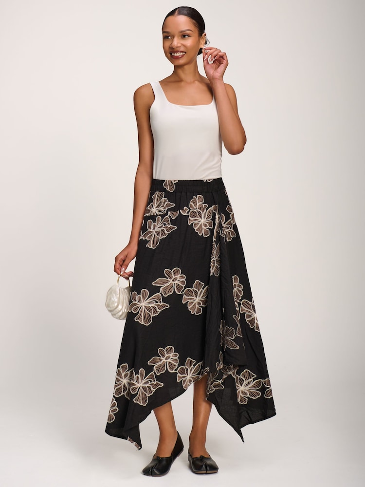 Jolie Moi Black Asymmetric Embroidered Midi Skirt - Image 6 of 6