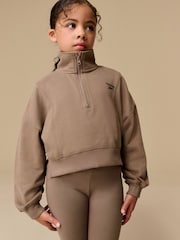 Reebok Girls Cropped Half Zip Brown Sweatshirt - Image 1 of 9