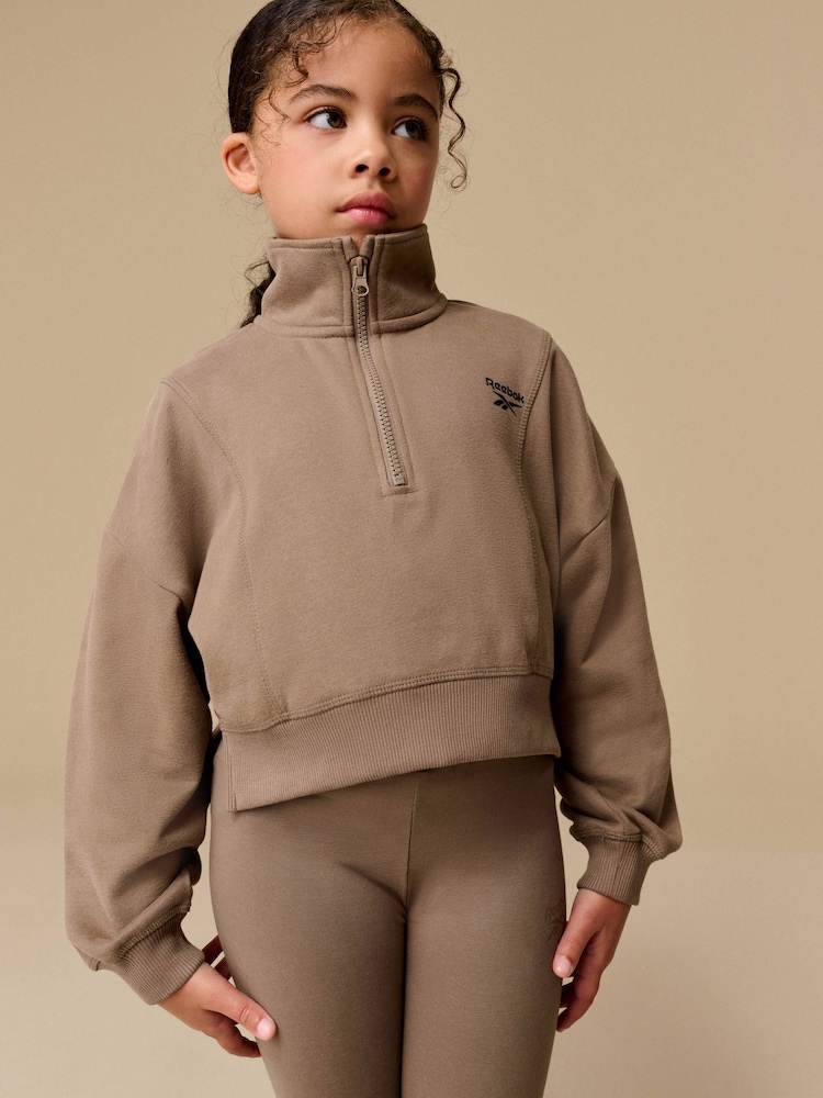 Reebok Girls Cropped Half Zip Brown Sweatshirt - Image 1 of 9