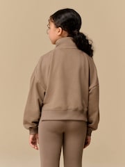 Reebok Girls Cropped Half Zip Brown Sweatshirt - Image 2 of 9
