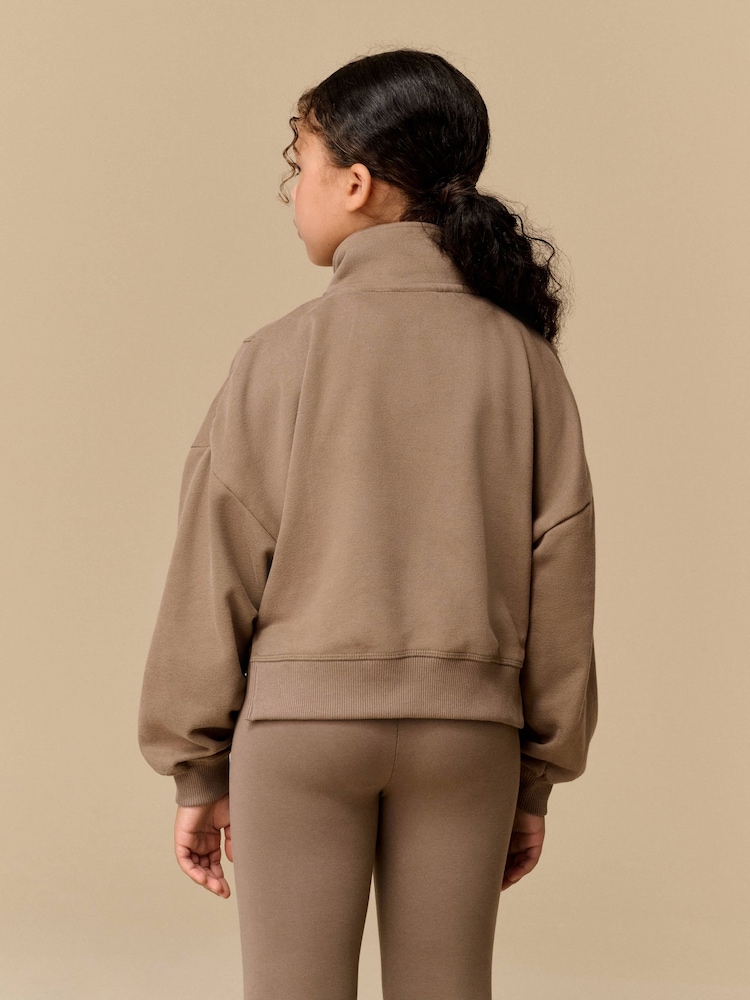 Reebok Girls Cropped Half Zip Brown Sweatshirt - Image 2 of 9