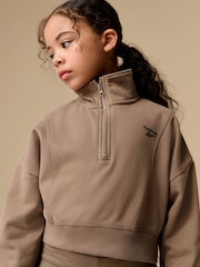 Reebok Girls Cropped Half Zip Brown Sweatshirt - Image 3 of 9