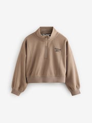 Reebok Girls Cropped Half Zip Brown Sweatshirt - Image 6 of 9