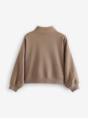 Reebok Girls Cropped Half Zip Brown Sweatshirt - Image 7 of 9