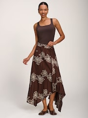 Jolie Moi Brown Asymmetric Embroidered Midi Skirt - Image 1 of 6