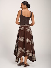 Jolie Moi Brown Asymmetric Embroidered Midi Skirt - Image 2 of 6