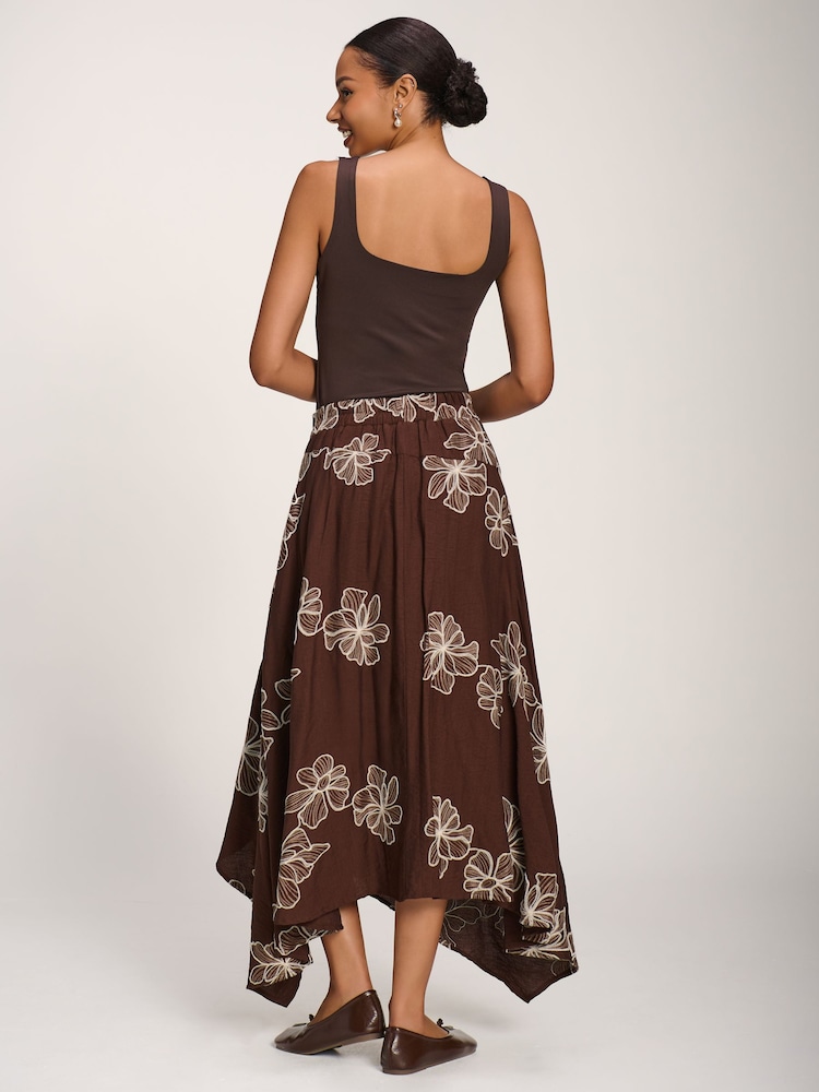 Jolie Moi Brown Asymmetric Embroidered Midi Skirt - Image 2 of 6