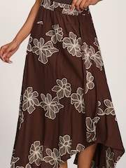 Jolie Moi Brown Asymmetric Embroidered Midi Skirt - Image 3 of 6