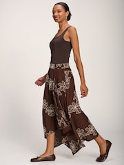 Jolie Moi Brown Asymmetric Embroidered Midi Skirt - Image 4 of 6