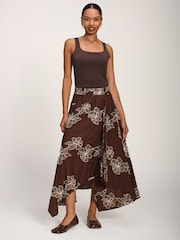 Jolie Moi Brown Asymmetric Embroidered Midi Skirt - Image 5 of 6