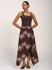 Jolie Moi Brown Asymmetric Embroidered Midi Skirt - Image 6 of 6