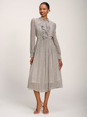 Jolie Moi White Chiffon Ruffle Long Sleeve Shirt Dress - Image 1 of 6