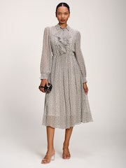 Jolie Moi White Chiffon Ruffle Long Sleeve Shirt Dress - Image 4 of 6