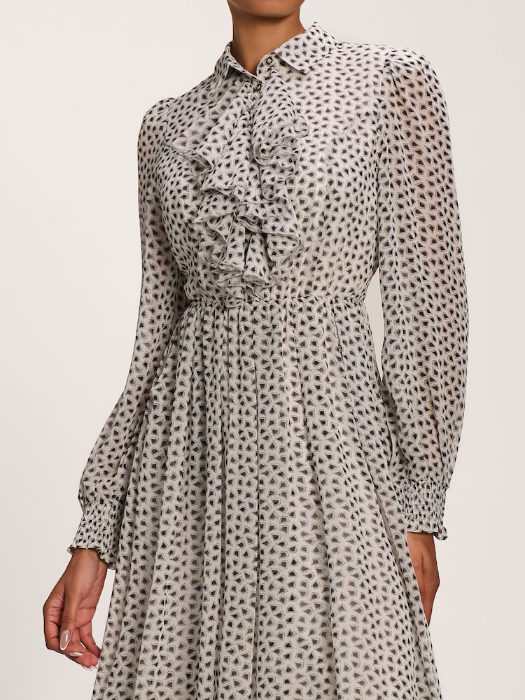 Jolie Moi White Chiffon Ruffle Long Sleeve Shirt Dress - Image 6 of 6