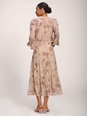 Jolie Moi Brown Chiffon Tie Neckline Midaxi Dress - Image 2 of 6