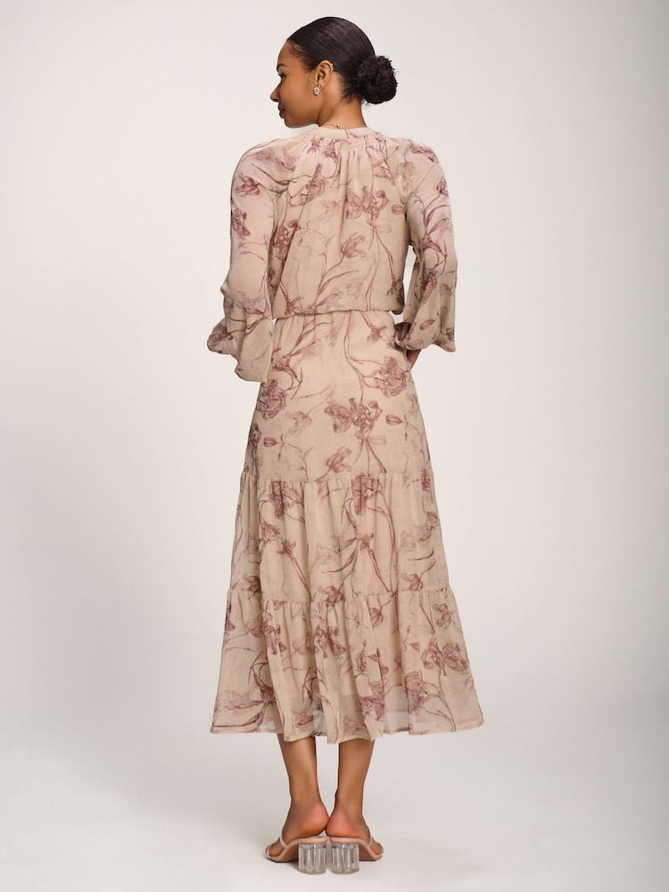Jolie Moi Brown Chiffon Tie Neckline Midaxi Dress - Image 2 of 6 Jolie Moi Brown Chiffon Tie Neckline Midaxi Dress - Image 2 of 6