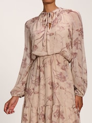 Jolie Moi Brown Chiffon Tie Neckline Midaxi Dress - Image 3 of 6