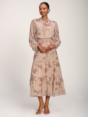 Jolie Moi Brown Chiffon Tie Neckline Midaxi Dress - Image 4 of 6