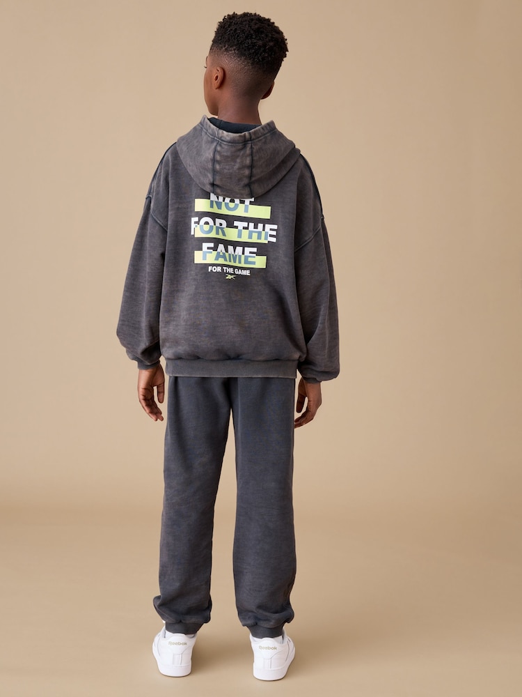 Reebok Boys Washed Logo 100% Cotton Black Joggers - Image 2 of 8