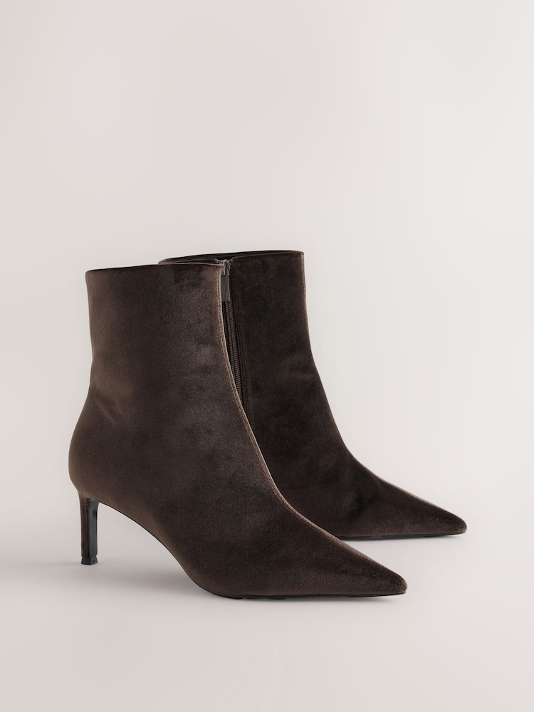 Şokolad Qəhvəyi Məxmər - Forever Comfort® Point Ankle Boots - 5şəkildən 2 şəkil