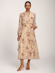 Jolie Moi Yellow Chiffon Tie Neckline Midaxi Dress - Image 1 of 6