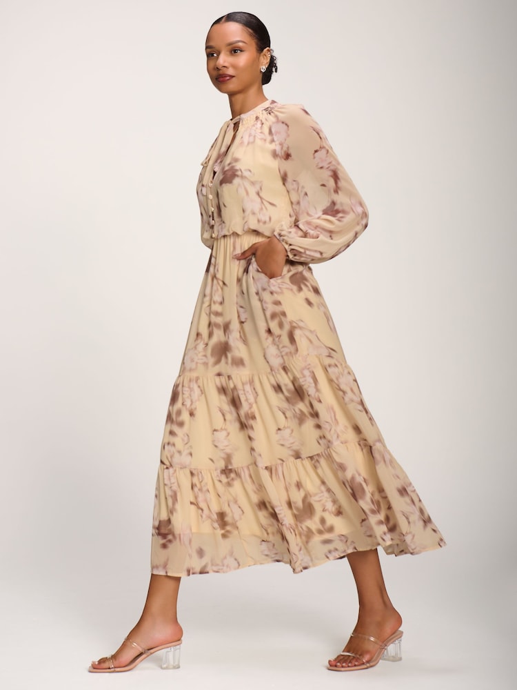 Jolie Moi Yellow Chiffon Tie Neckline Midaxi Dress - Image 6 of 6 Jolie Moi Yellow Chiffon Tie Neckline Midaxi Dress - Image 6 of 6