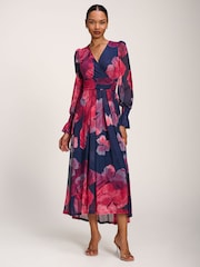 Jolie Moi Pink Long Sleeve V Neck Mesh Maxi Dress - Image 3 of 6