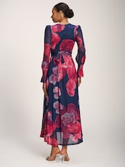 Jolie Moi Pink Long Sleeve V Neck Mesh Maxi Dress - Image 5 of 6