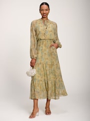 Jolie Moi Green Chiffon Tie Neckline Midaxi Dress - Image 1 of 6