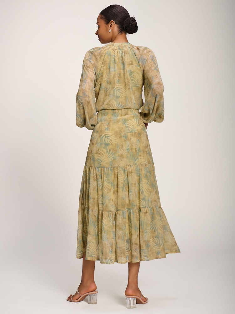 Jolie Moi Green Chiffon Tie Neckline Midaxi Dress - Image 2 of 6 Jolie Moi Green Chiffon Tie Neckline Midaxi Dress - Image 2 of 6