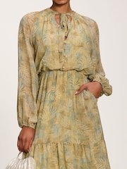 Jolie Moi Green Chiffon Tie Neckline Midaxi Dress - Image 3 of 6